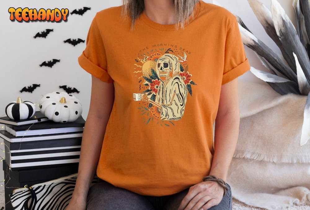 The Morning Dead Halloween Shirt, Skeleton Drinking Coffee Sweatshirt