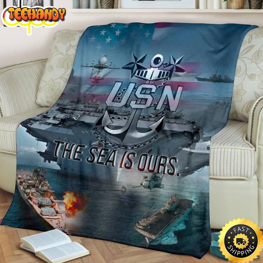 The Sea Is Ours Us Navy Anchor Fleece Throw Blanket