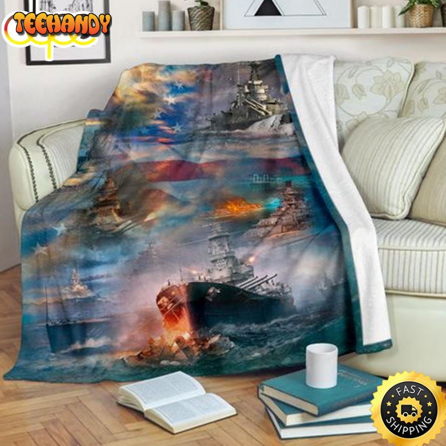 The United State Navy Warships Fleece Throw Blanket