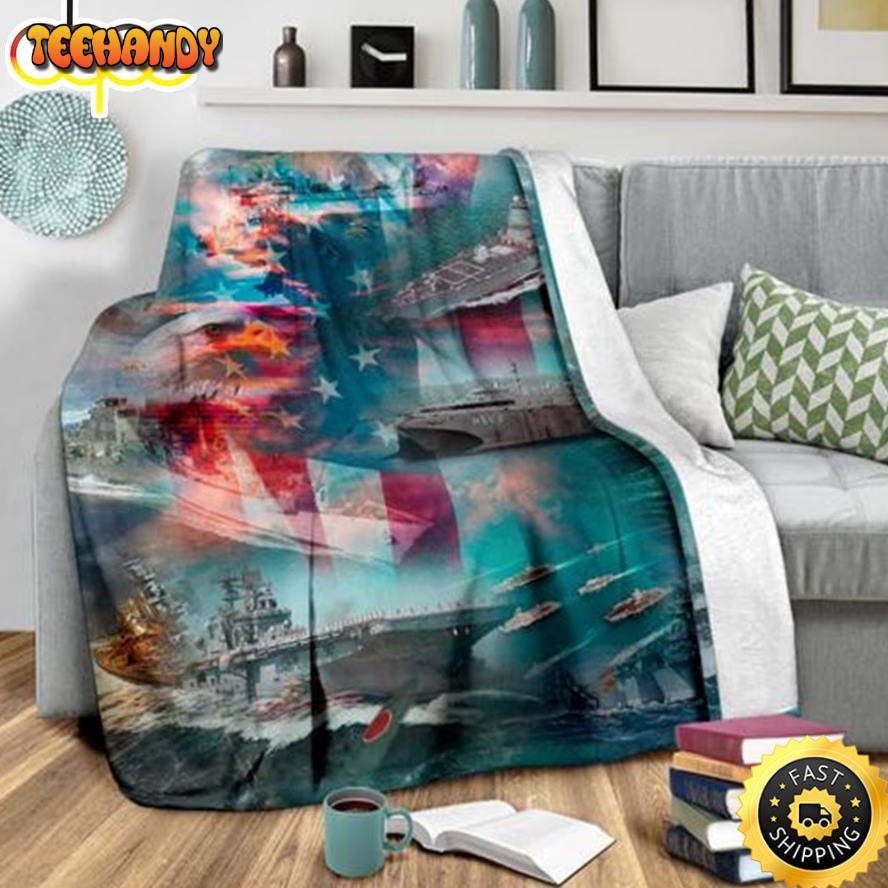 The Warships At The Sea Us Navy Fleece Throw Blanket