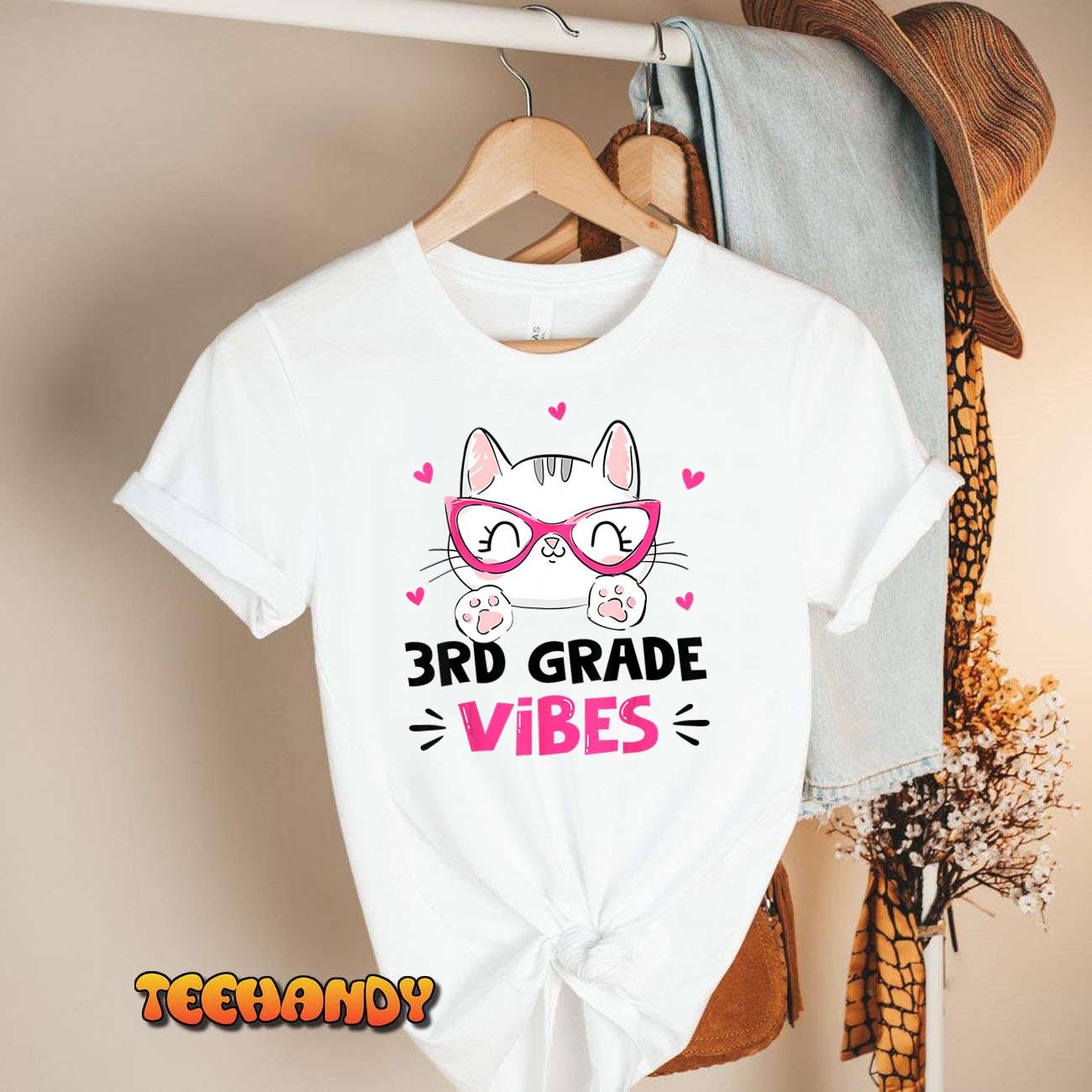 Third 3rd Grade Vibes Back To School Cute Cat Cute For Girls T-Shirt