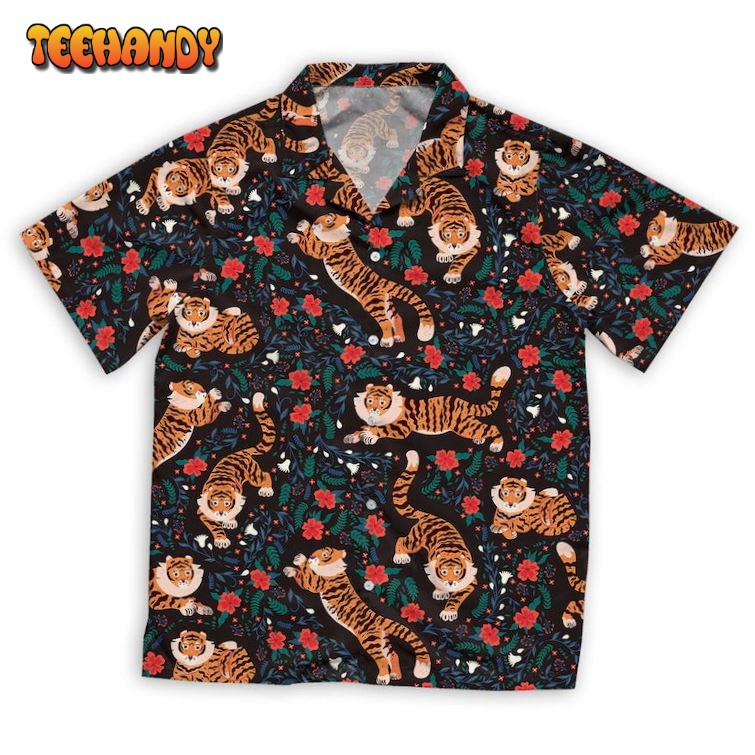 Tigers And Flowers Short Sleeve Hawaiian Shirt, Aloha Hawaiian Shirt