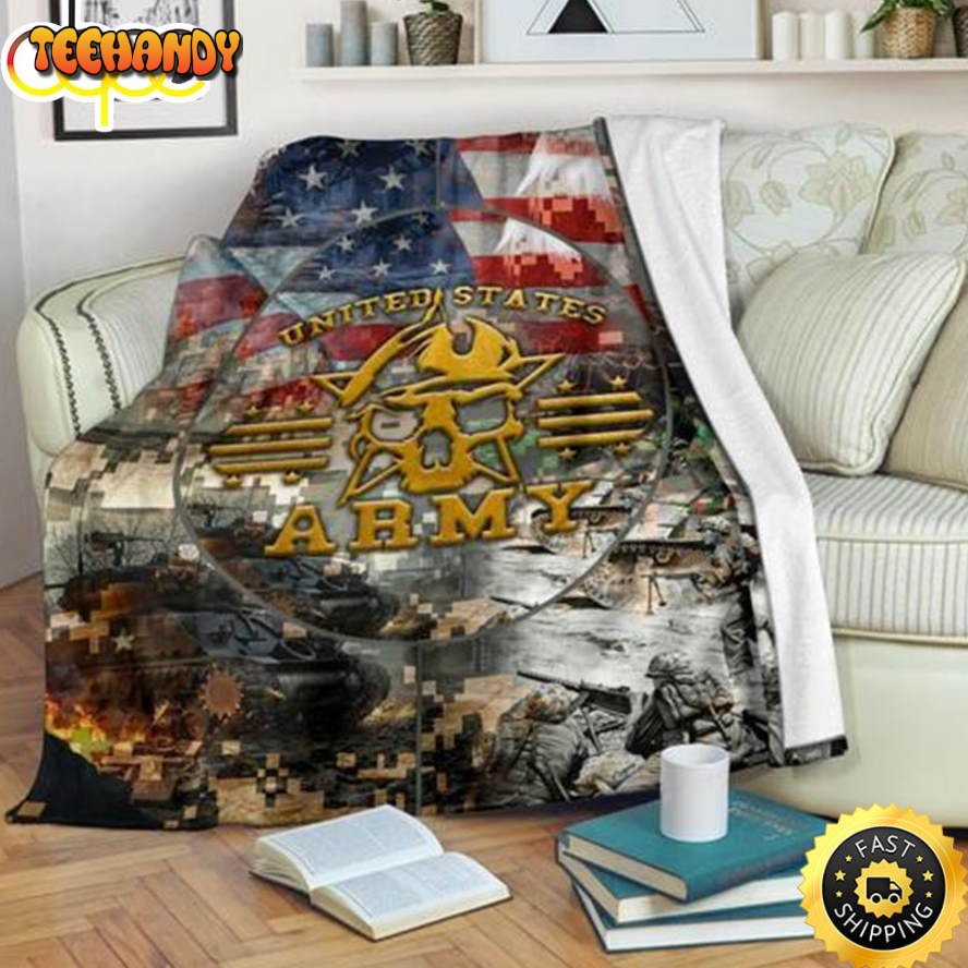 United State Army With Veteran Fleece Throw Blanket