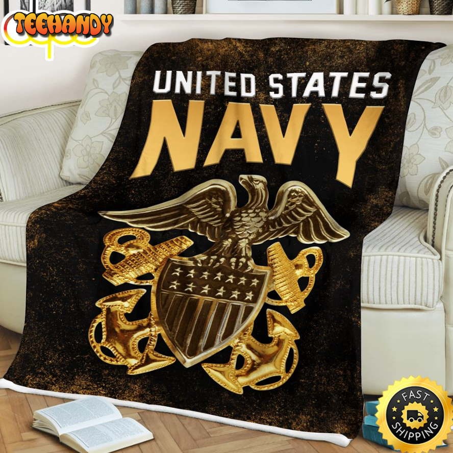 United State Navy And Symbols Fleece Throw Blanket