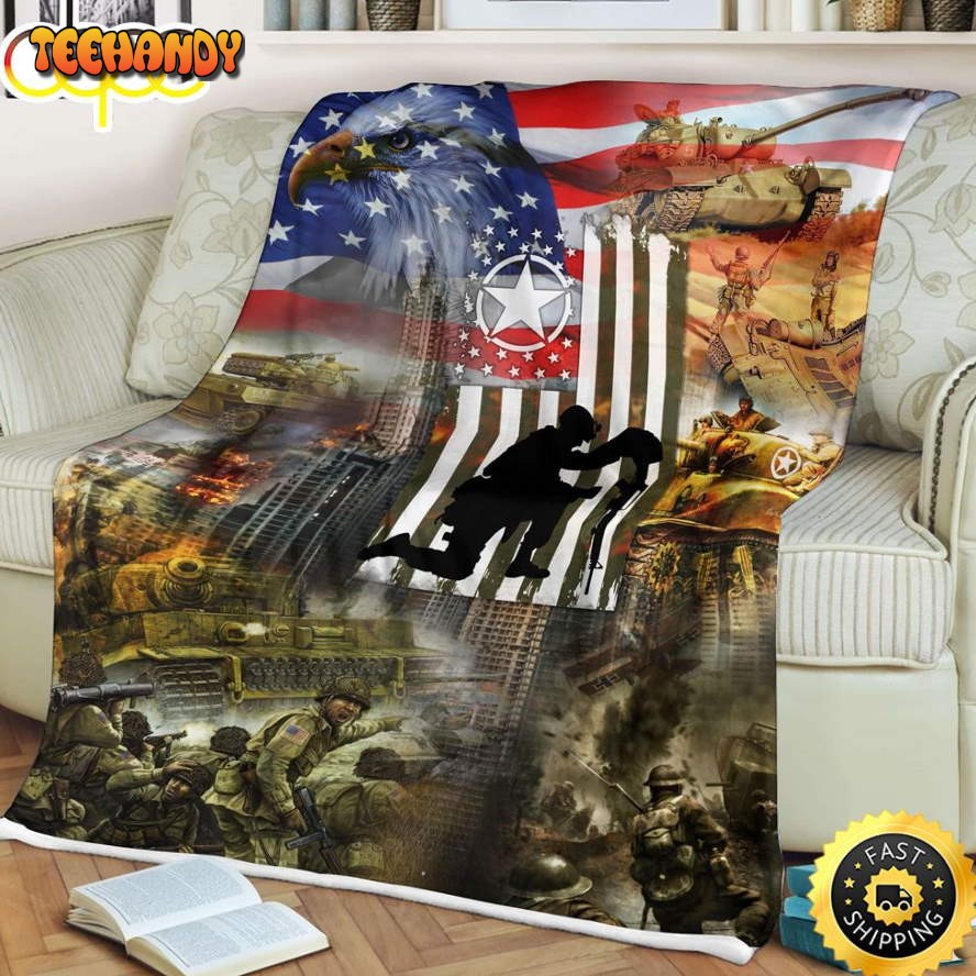 U.S.Army Soldiers And Gun Fleece Throw Blanket