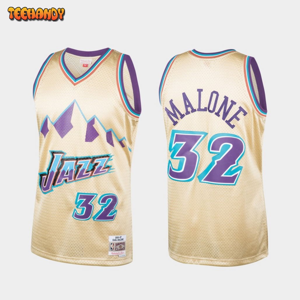 Utah Jazz Karl Malone Cream 1996-97 Throwback Jersey