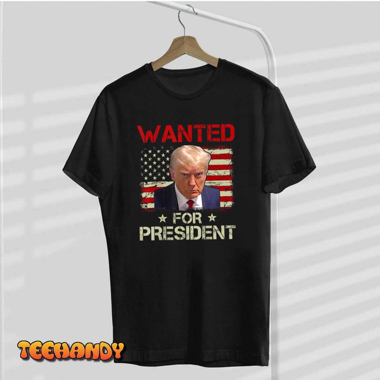 Wanted Donald Trump For President 2024 USA Flag Vintage T-Shirt