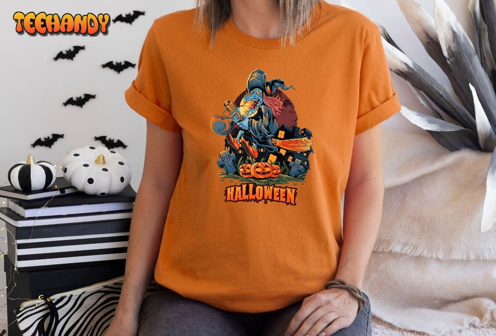 Witch with Broom Halloween Shirt, Witch Halloween Sweatshirt