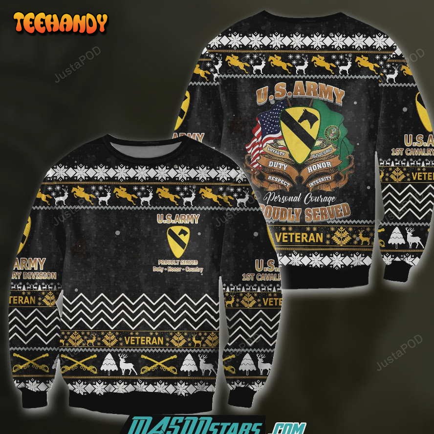 3D All Over 1st Carvalry Division Veteran Ugly Sweater, Ugly Sweater