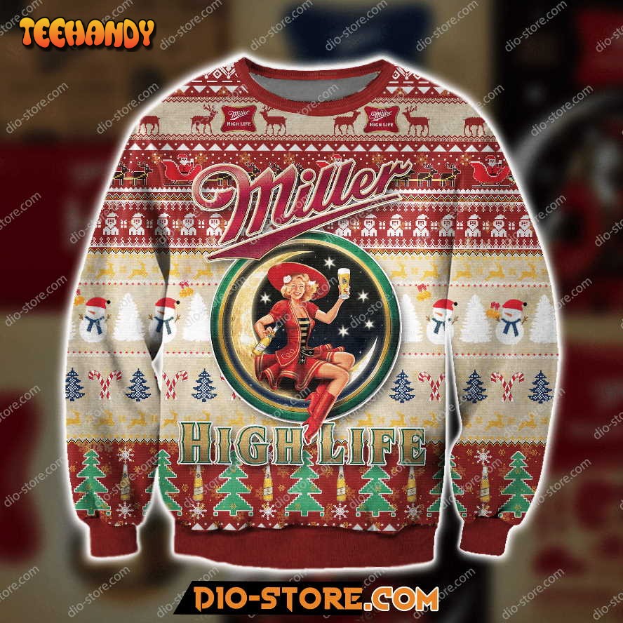 3D All Over Print Miller High Life Beer Ugly Christmas Sweater, Ugly Sweater