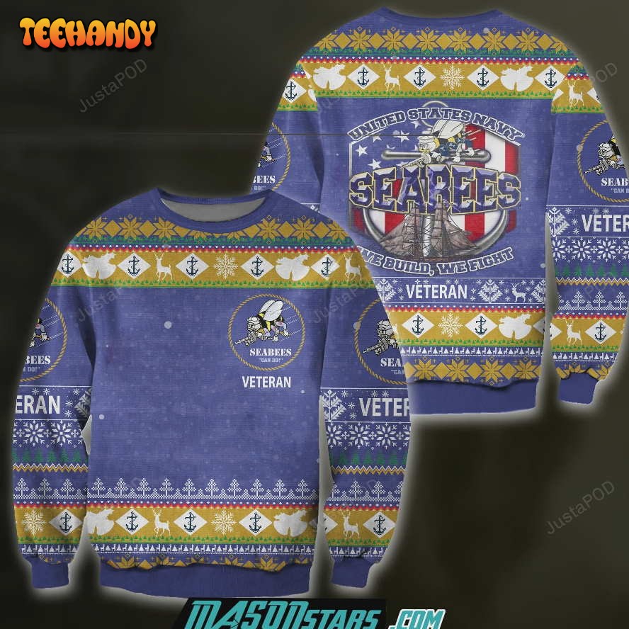 3D All Over Print Us Navy Seabees Veteran Ugly Sweater, Ugly Sweater