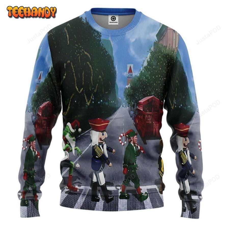 3D Christmas Abbey Road Sweatshirt Ugly Sweater, Ugly Sweater
