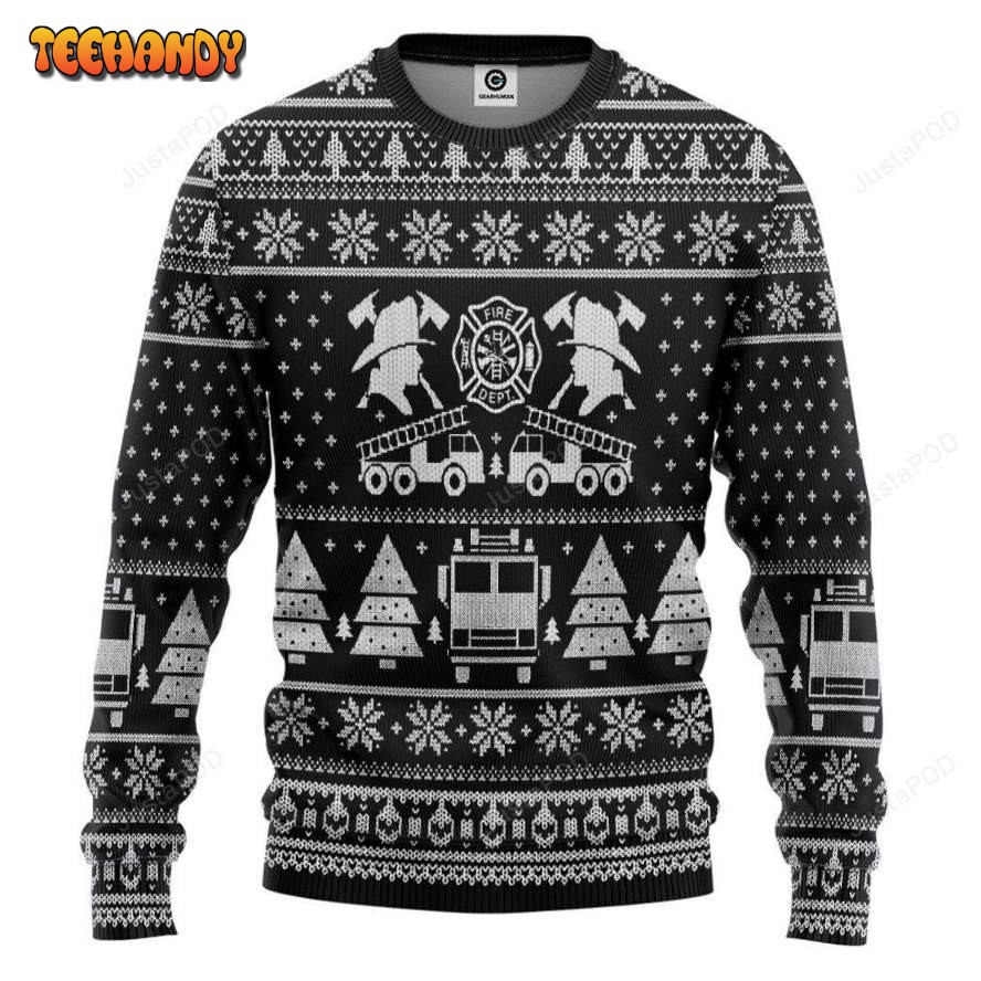 3D FIRE DEPT Firefighter Ugly Christmas Sweater Black Sweatshirt, Ugly Sweater
