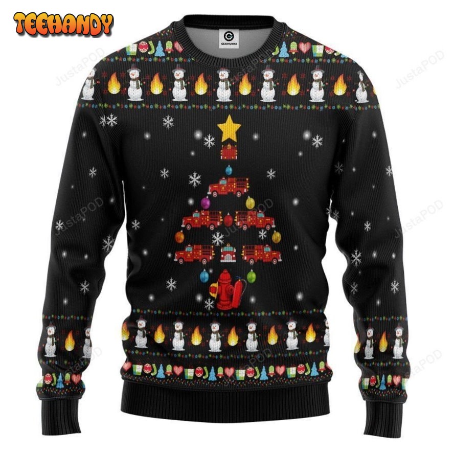3D Firefighter Truck Tree Ugly Christmas Sweater Sweatshirt, Ugly Sweater