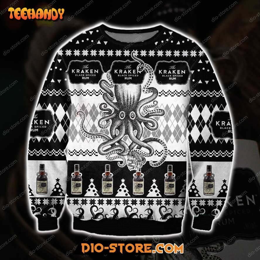 3D Print Kraken Black Spiced Rum Ugly Christmas Sweater, Ugly Sweater