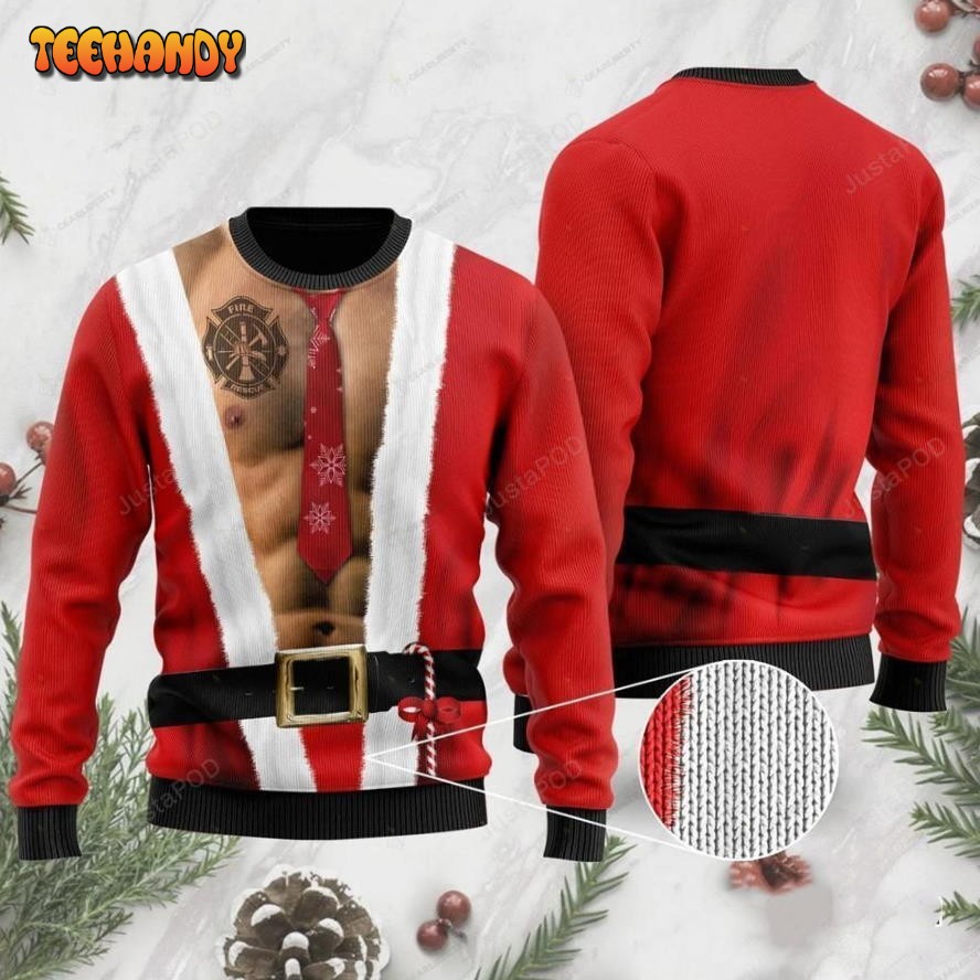 6 Packs Body With Firefighter Tattoo For Firefighters Ugly Christmas Sweater