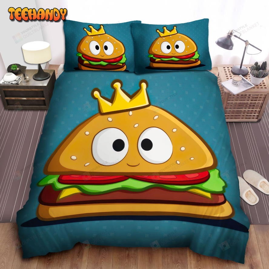 Adorable Hamburger Cartoon Character With A Crown Bedding Sets