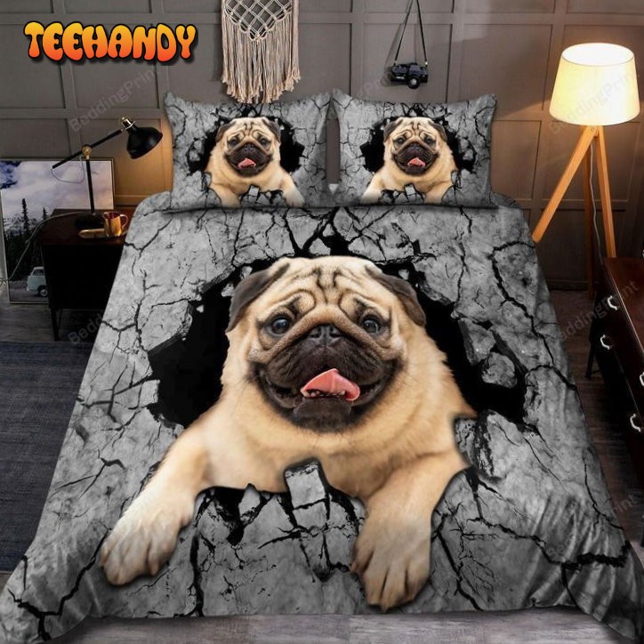 Adorable Pug Breaking Wall Bed Sheets Duvet Cover Bedding Sets