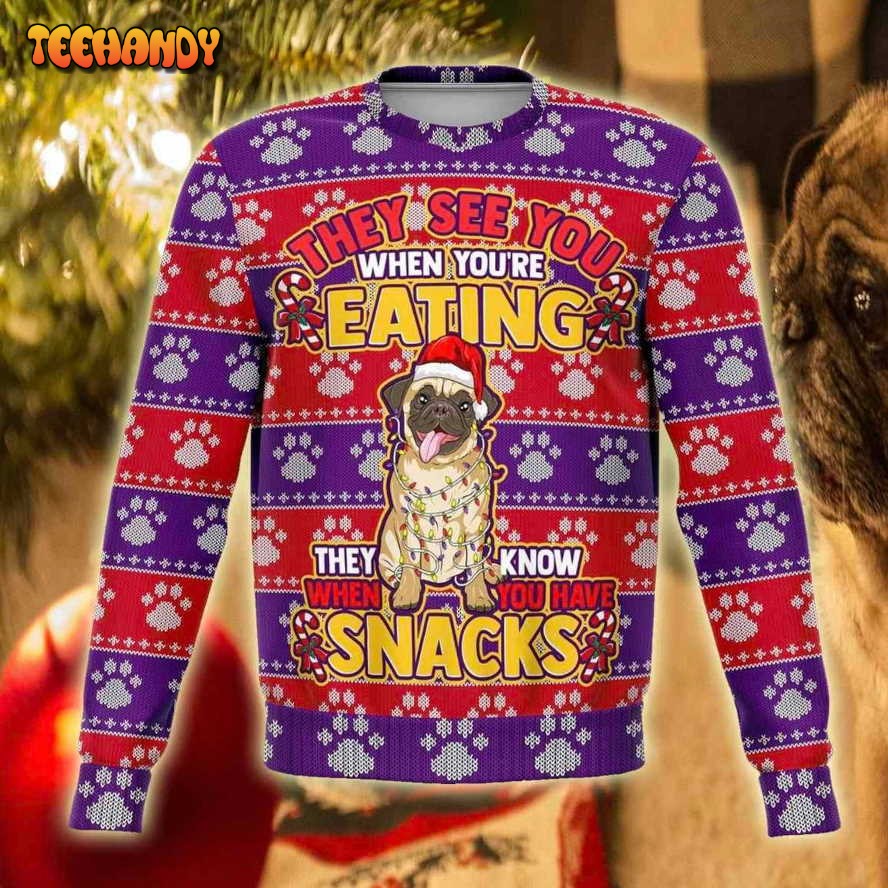 Adorable Pug Snacks 3D All Over Print Ugly Christmas Sweater