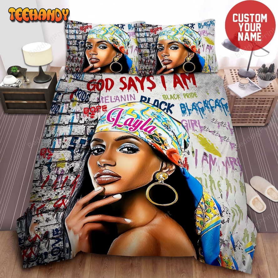 Africa American Woman God Says I Am Girl Magic Custom Name Bedding Set