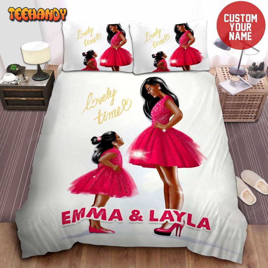 Africa American Woman Happy Mother Daughter Custom Name Bedding Set