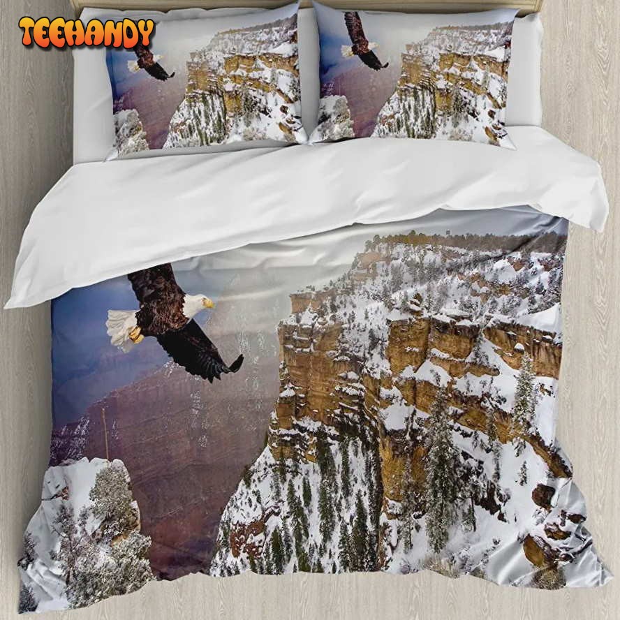 Africa Duvet Cover Set Aerial View Of Bald Flying In The Snow Rocky Bedding Set