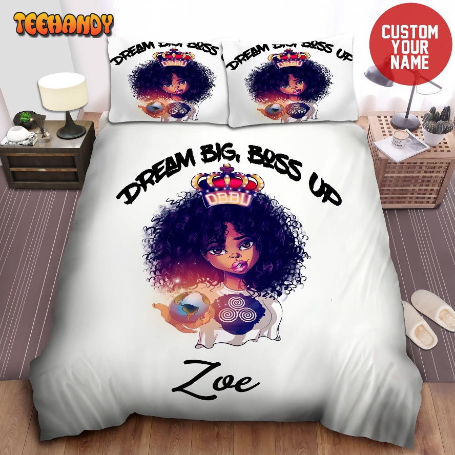 African American Black Girl Dream Big Custom Name Duvet Cover Bedding Set