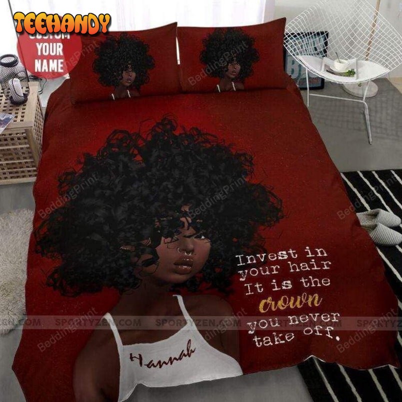 African American Black Girl Hair Crown Pesonalized Custom Name Bedding Set