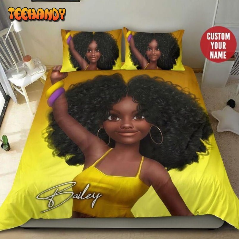 African American Black Girl Personalized Custom Name Duvet Cover Bedding Set