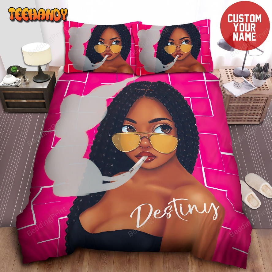 African American Black Girl Smoking Personalized Custom Name Bedding Set
