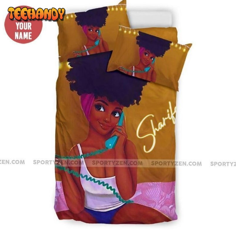 African American Black Girl Telephone Custom Name Duvet Cover Bedding Set