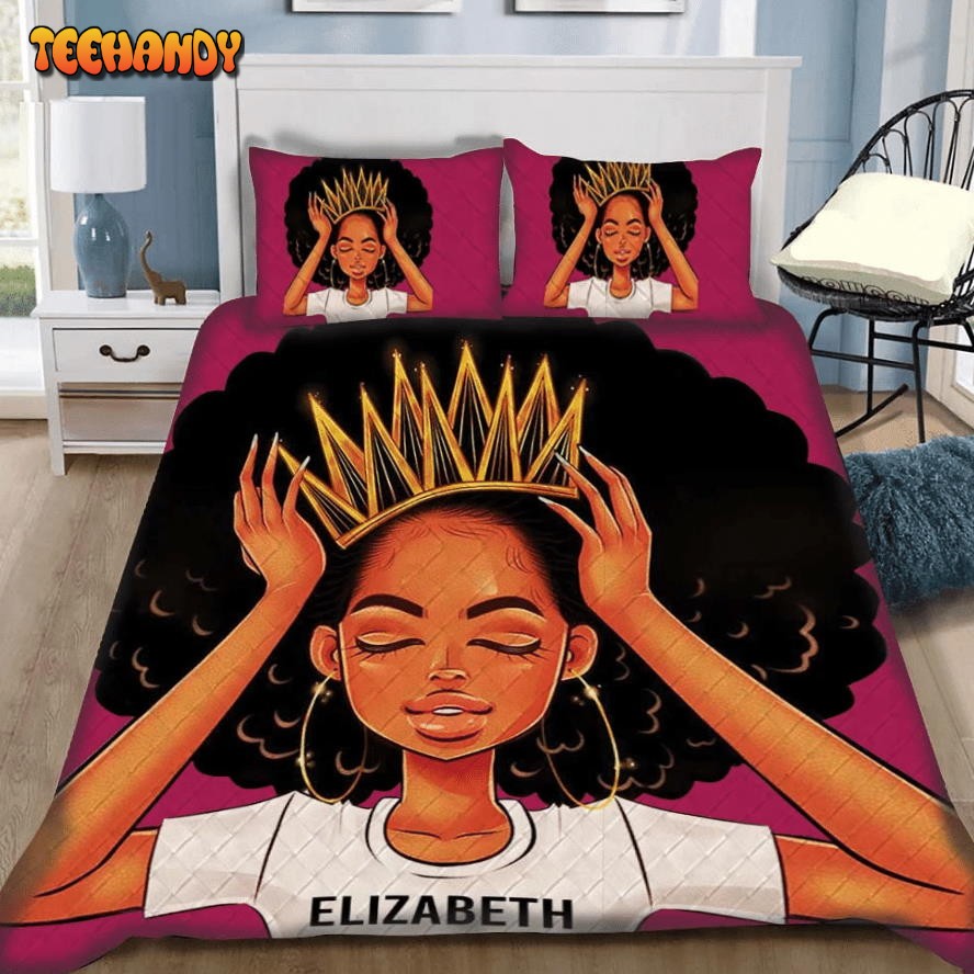 African American Black Queen Girl Pesonalized Custom Bedding Set