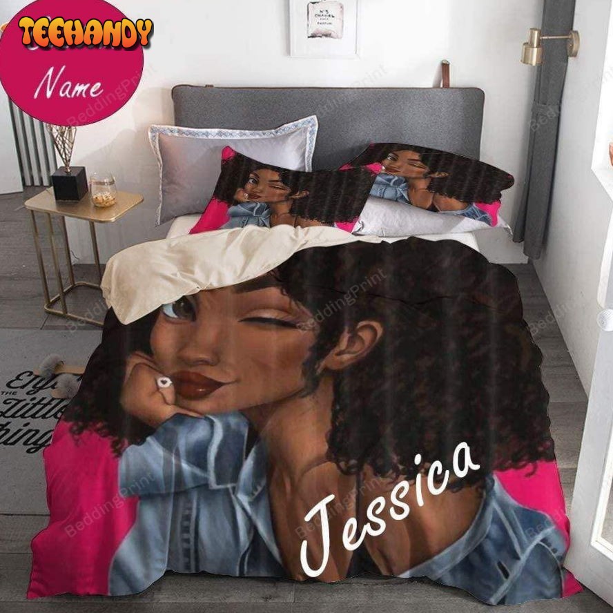 African American Girl Personalized Custom Name Duvet Cover Bedding Set