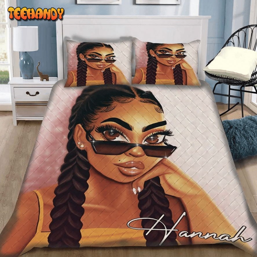 African American Girl With Glasses Pesonalized Custom Bedding Set