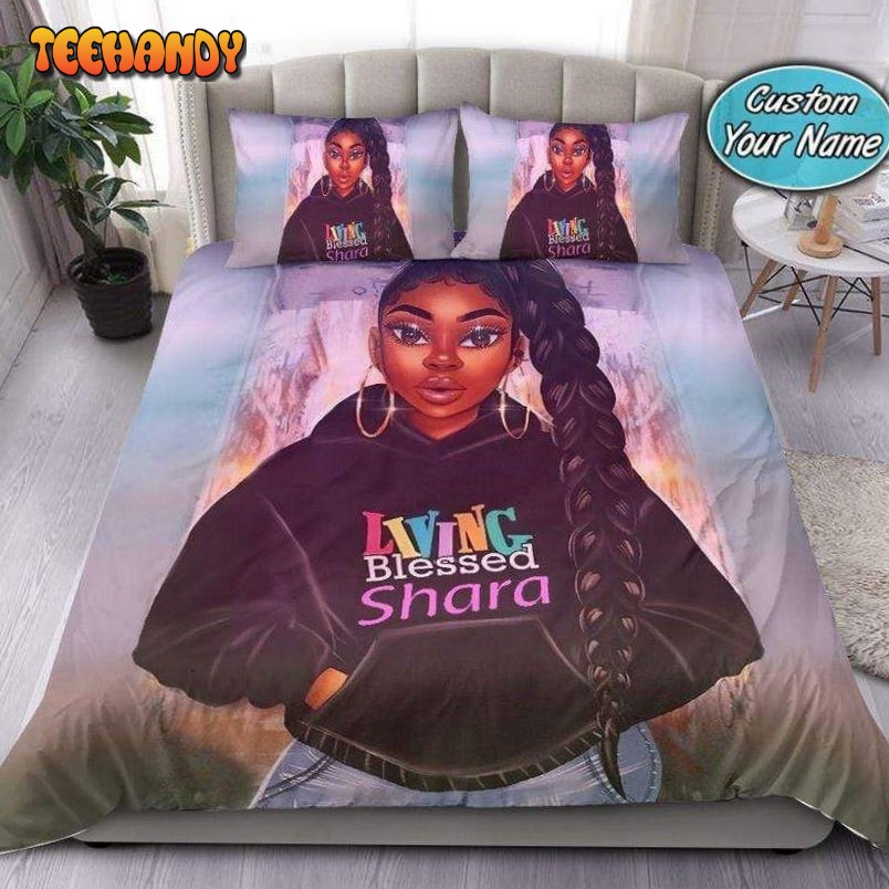 African Living Blessed So Cool Black Girl Custom Name Duvet Cover Bedding Set