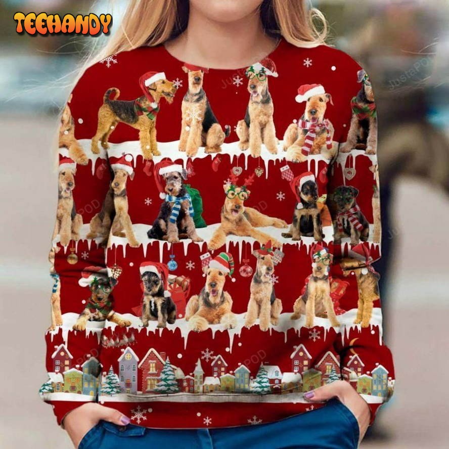 Airedale Terrier Snow Christmas Ugly Sweater, Christmas Sweaters