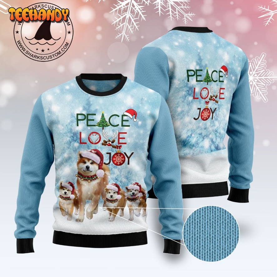 Akita Peace Love Joy Ugly Christmas Sweater, All Over Print Sweatshirt