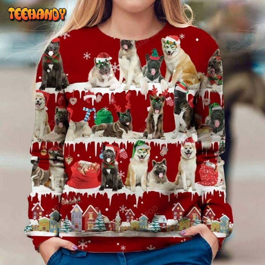 Akita Snow Christmas Ugly Christmas Sweater, All Over Print Sweatshirt