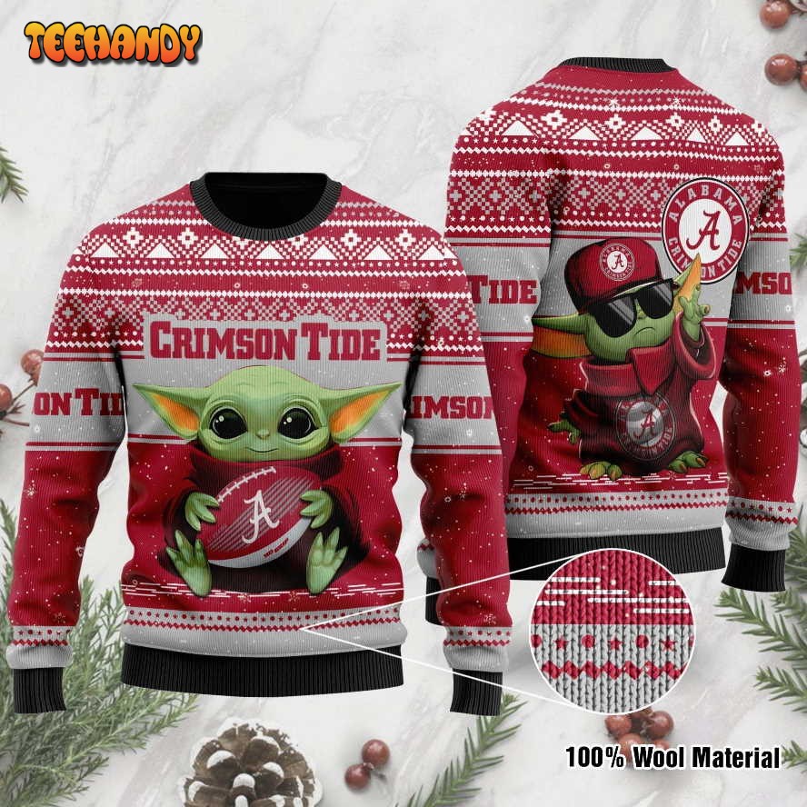 Alabama Crimson Tide Grogu Baby Yoda Hug Logo Ugly Christmas Sweater