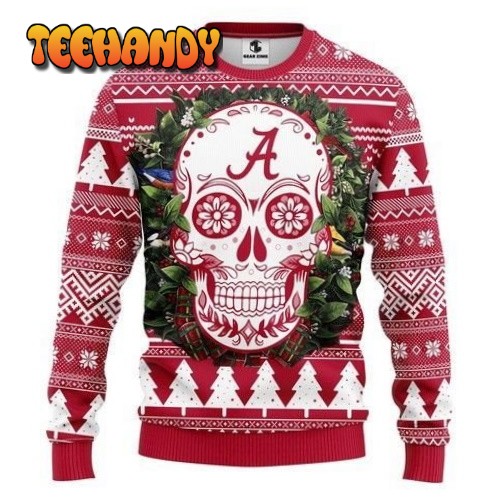 Alabama Crimson Tide Skull Flower Ugly Christmas Sweater, Ugly Sweater