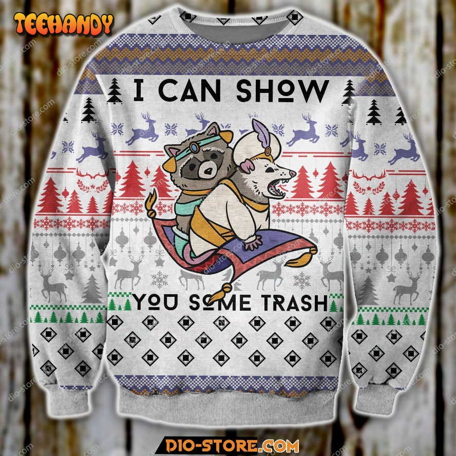 Aladdin Raccon I Can Show You Some Trash Christmas Tree Pattern Reindeer Sweater