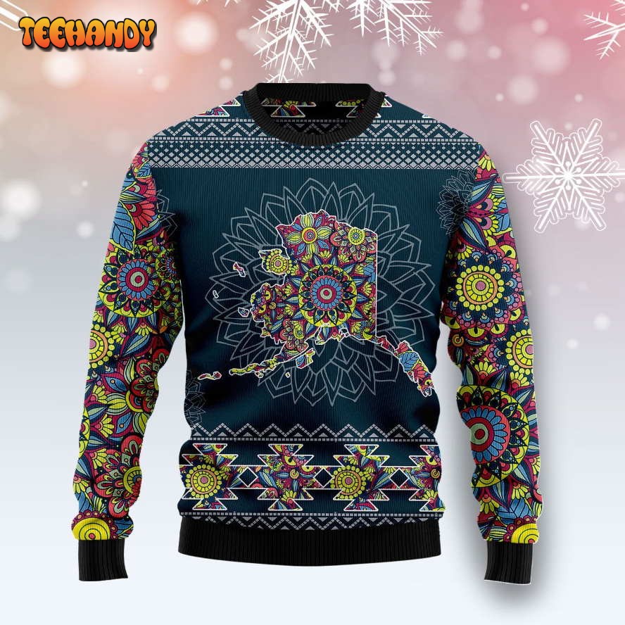 Alaska Blue Mandala Ugly Christmas Sweater, All Over Print Sweatshirt