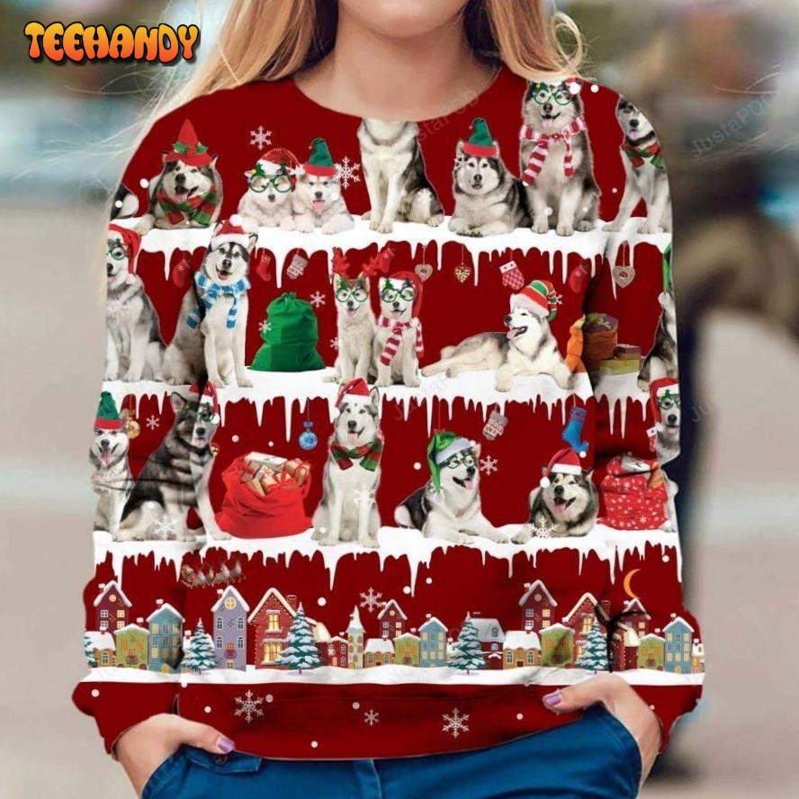 Alaskan Malamute Snow Christmas Ugly Sweater, Ugly Sweater