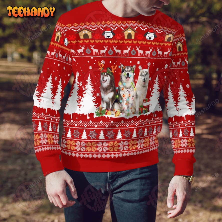 Alaskan Malamute Ugly Christmas Sweater, All Over Print Sweatshirt