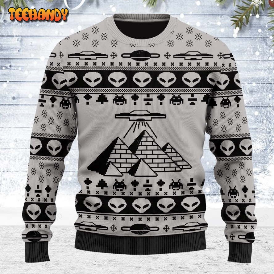 Alien Ancient Pyramid Ugly Christmas Sweater, All Over Print Sweatshirt