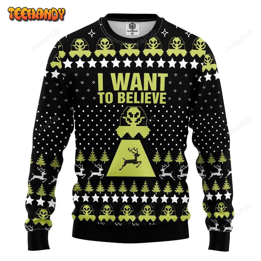 Alien I Want To Believe Ugly Christmas Sweater, All Over Print Sweatshirt