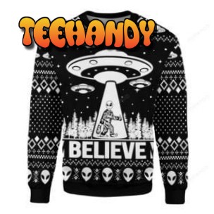 Alien UFO Believe Bigfoot Ugly Christmas Sweater, All Over Print Sweatshirt