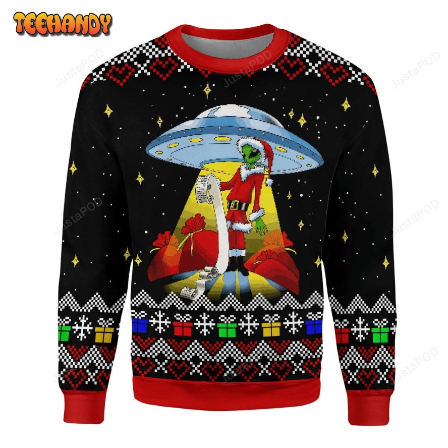 Alien UFO Ugly Christmas Sweater, All Over Print Sweatshirt, Ugly Sweater