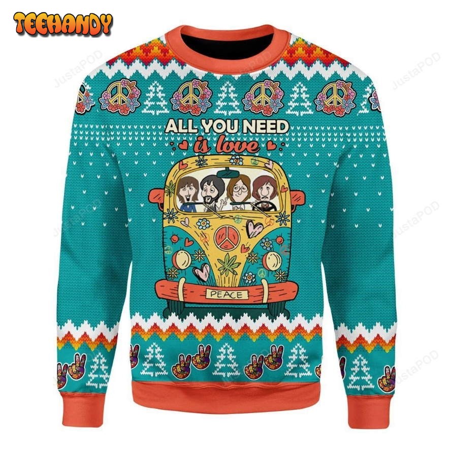 All You Need Is Love Hippie Ugly Sweater, Ugly Sweater, Christmas Sweaters