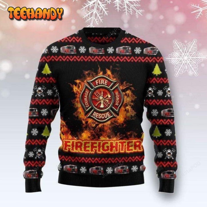 Amazing Firefighter Ugly Christmas Sweater, All Over Print Sweatshirt